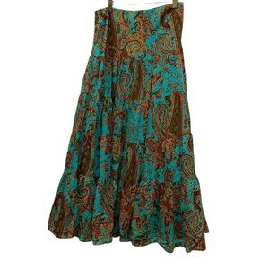 Ralph Lauren turquoise paisley cotton prairie maxi skirt S